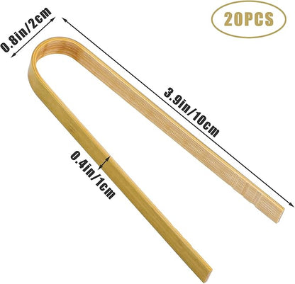 Luter 20pcs Wooden Disposable Cooking Utensils Mini Wooden Tongs Natural Toast Tongs for Charcuterie Cooking