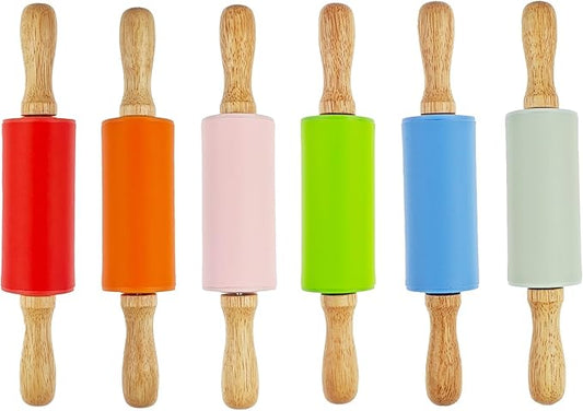 6 Pack Small Rolling Pin for Kids, Kids Rolling Pin for Home Kitchen (6 colors) (9 Inch) by Miokun