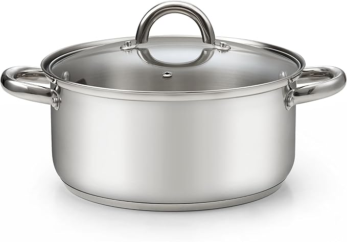 Cook N Home 5.5-Quart Sauce Pot Stainless Steel Stockpot with Glass Lid, Basics Saucier Casserole Stock Pot by CookNHome