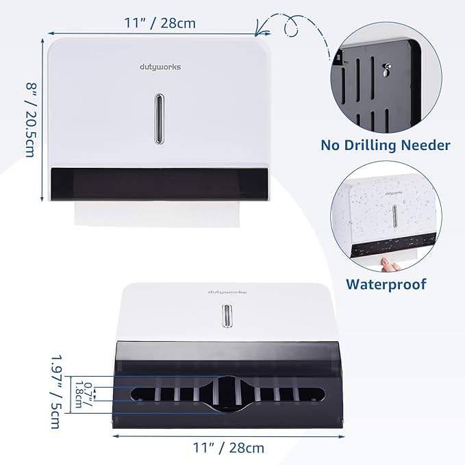Paper Towel Dispenser Wall Mount, Large Capacity 200 Sheets Paper Towel Holder, No Drilling Adhesive, Commercial & Home Use for Bathroom and Kitchen, White
