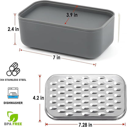 Cheese Grater Citrus Lemon Zester with Food Storage Container & Lid - Perfect For Hard Parmesan Or Soft Cheddar Cheeses, Ginger, Vegetables, Butter, Chocolate & Nutmeg, Gray