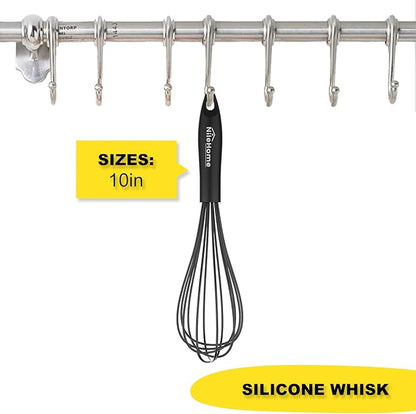 NileHome Silicone Whisk 10" Kitchen Whisk Kitchen Wisk Wire Whisks for Cooking, Whisking, Blending, Beating, Stirring-Black - Image 2