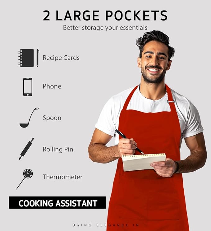 Syntus 12 Pack Bib Apron, Unisex Aprons Adjustable Waterdrop Resistant with 2 Pockets Cooking Kitchen Apron for Chef, BBQ Drawing Apron Bulk, Red - Image 4