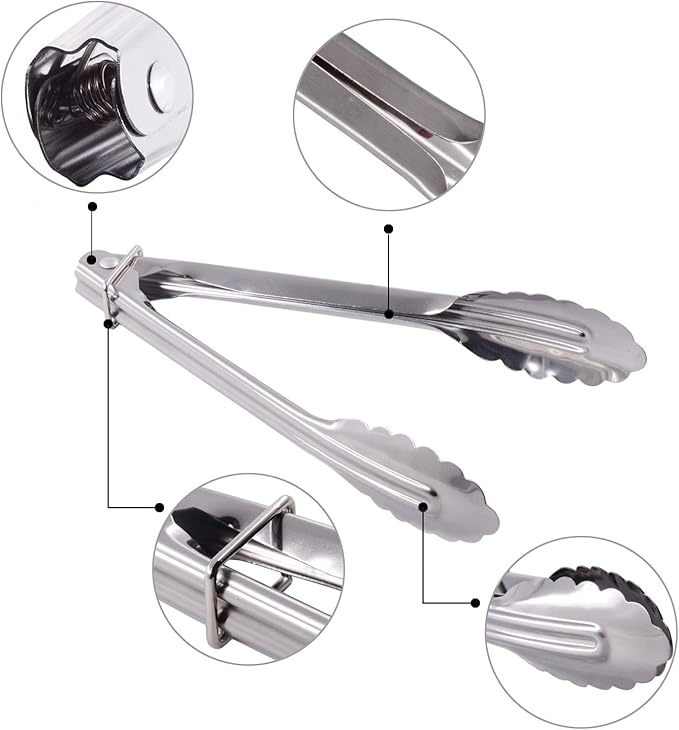 HINMAY Mini Stainless Steel Serving Tongs Small Tongs for Serving Food Cooking Salad Grilling (7-Inch 3 Pieces) - Image 2