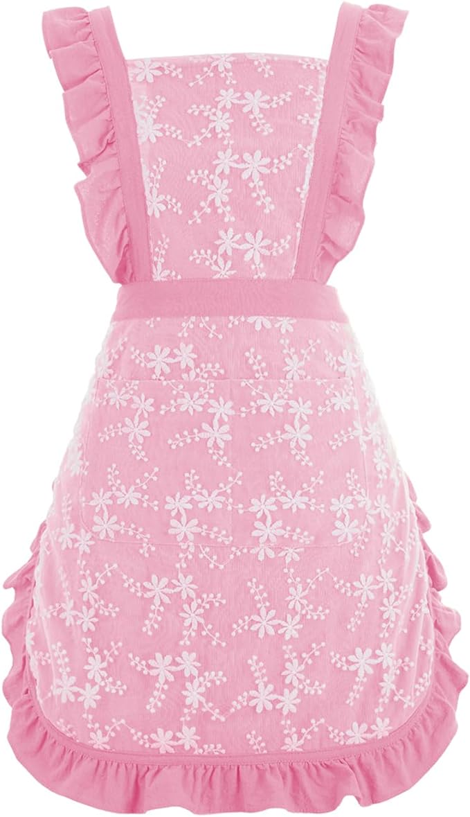 Pinknoke Vintage Pinafore Apron Dress for Women with Pockets Cute Floral Chef Aprons for Kitchen Cooking Baking Gardening by Pinknoke