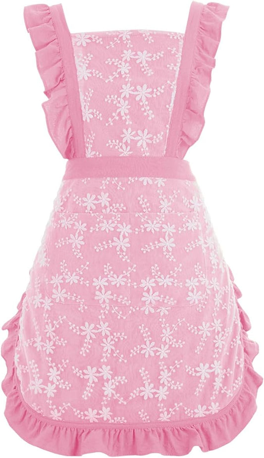 Pinknoke Vintage Pinafore Apron Dress for Women with Pockets Cute Floral Chef Aprons for Kitchen Cooking Baking Gardening by Pinknoke
