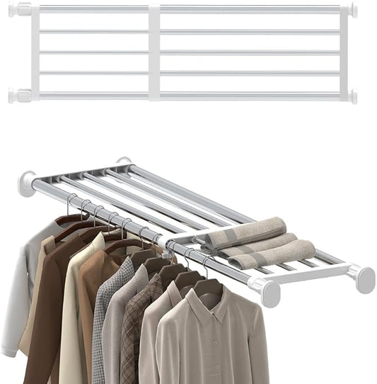 Hershii Expandable Shelf Rod Closet System Heavy Duty Clothes Hanger Adjustable DIY Storage Organizer Shoe Rack