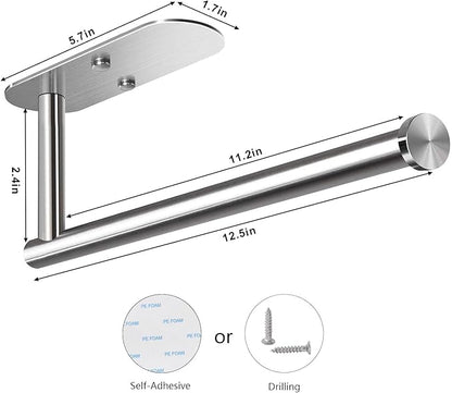 VAEHOLD Adhesive Paper Towel Holder Under Cabinet Mount, Wall Mounted Paper Towel Roll Holder for Kitchen Paper Towel, Stainless Steel（Silvery） - Image 2