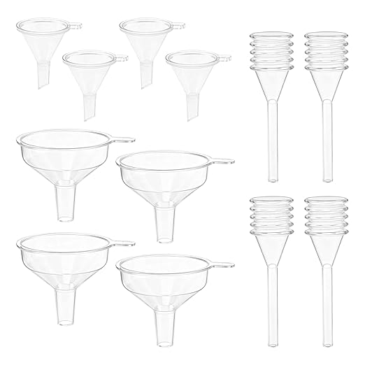 Mini Funnel Kit, 12-Piece Set: 8 Small Funnels (2 Sizes) + 4 Mini Droppers, Food-Grade PP Funnels for Filling Small Bottles, Oils, Spices and Perfume