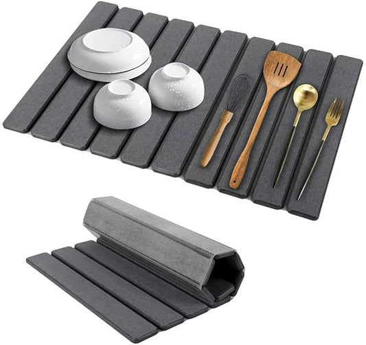 Stone Dish Drying Mat for Kitchen Counter, 24''×15'' Dishes Drying Matt Kitchen Counter, Absorbent Diatomaceous Earth Bath Quick Dry Mats for Tableware, Bottles and Cup (Dark Grey) by Unknown