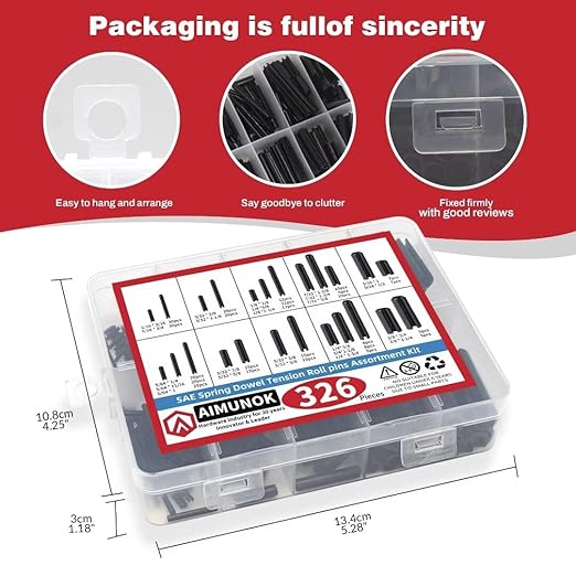 326PCS Roll Pin Set - 24 Sizes Spring Dowel Tension Roll Pins - 1/8 1/4 3/8 1/16 5/64 3/32 5/16 5/32 7/32 Split Expansion Pin Assortment Kit for Home Improvement - Image 6