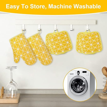 AUAUY Oven Mitts and Potholders BBQ Gloves-Oven Mitts and Pot Holders with Recycled Infill Silicone Non-Slip Cooking Gloves for Cooking Baking Grilling (6-Piece Set,Yellow) - Image 5