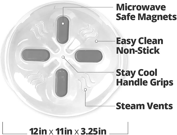 HOVER COVER Magnetic Splatter Cover, 12-Inch Clear BPA-Free Food Lid, Vented Plate Guard with Steam Vents, Anti-Splash Microwave Lid, Dishwasher Safe, Space-Saving Magnetic Storage - Gray - Image 9