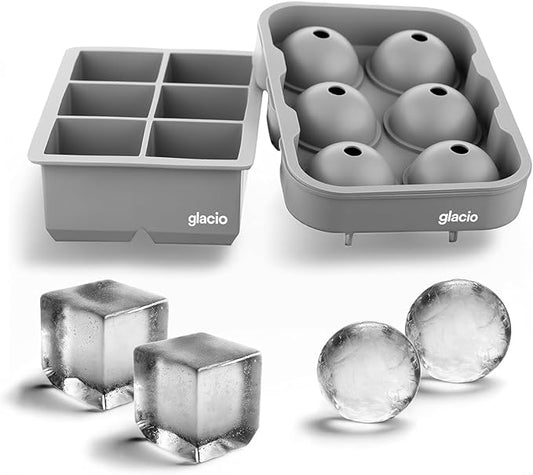 Silicone Ice Cube Trays – Large Silicone Molds for 2-Inch Ice Cubes and Spheres Whiskey Ice Cube Trays with Lids for Cocktails & Bourbon – Set of 2