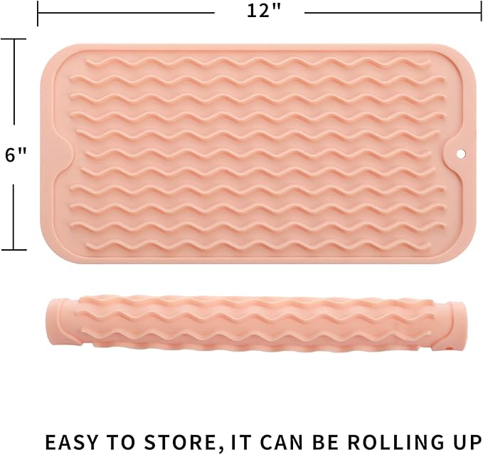 MicoYang Silicone Dish Drying Mat for Multiple Usage,Easy clean,Eco-friendly,Heat-resistant Silicone Mat for Kitchen Counter or Sink,Refrigerator or Drawer Liner Pink S 12 inches x 6 inches - Image 2