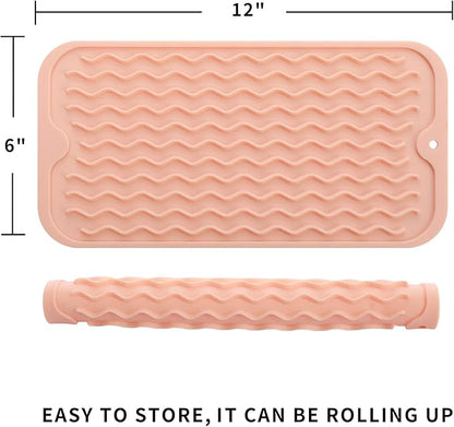 MicoYang Silicone Dish Drying Mat for Multiple Usage,Easy clean,Eco-friendly,Heat-resistant Silicone Mat for Kitchen Counter or Sink,Refrigerator or Drawer Liner Pink S 12 inches x 6 inches - Image 2