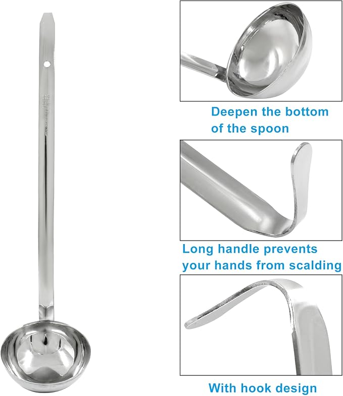 Piutouyar 3 Pcs 4 oz Soup Ladle Set, Stainless Steel Ladle with Long Hooked Handles Kitchen Cooking Serving Ladle Accessories for Cooking Soup Sauce Stews - Image 5