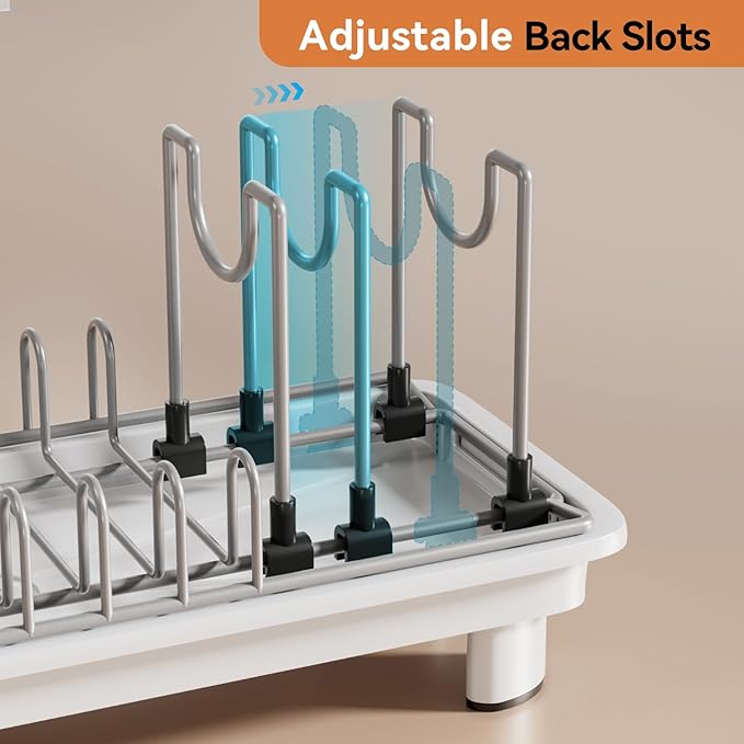 Laveshop Small Dish Drying Rack, Compact Dish Drainer for Kitchen Counter, with Adjustable Back Slots, Space-Saving for Small Kitchens, White - Image 2