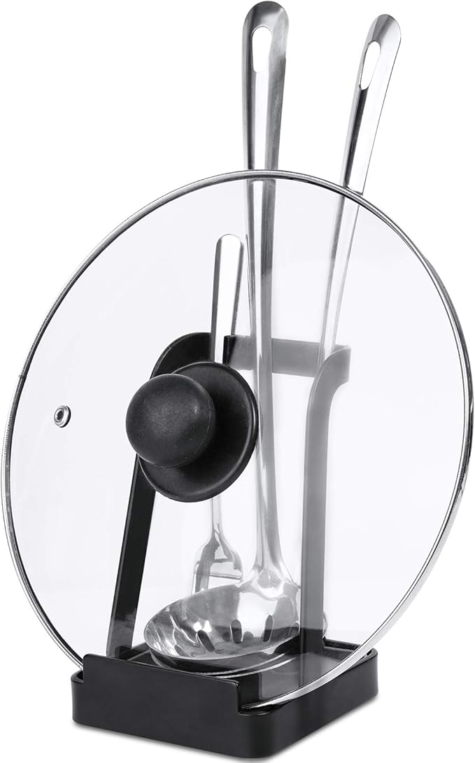 NiHome Versatile Pot Lid Ladle Holder Multipurpose Spatula Pad Book Cutting Board Spoon Rest Kitchen Utensils Drip Tray Washable Durable Stable Tack-Free Installation (Black) by NiHome