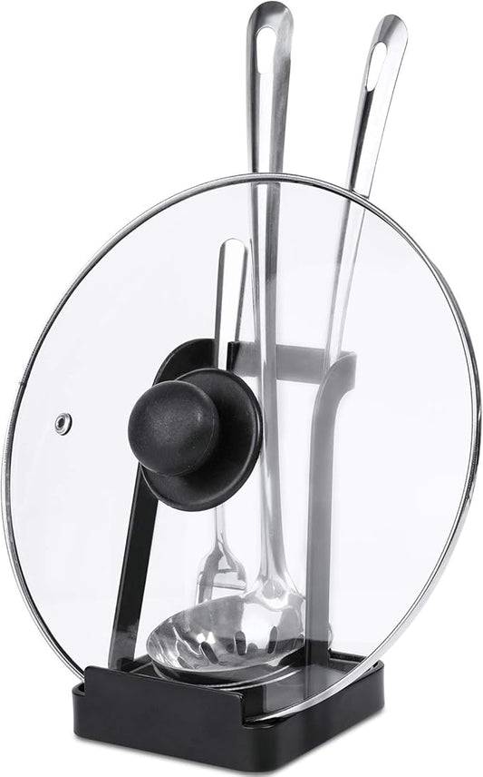 NiHome Versatile Pot Lid Ladle Holder Multipurpose Spatula Pad Book Cutting Board Spoon Rest Kitchen Utensils Drip Tray Washable Durable Stable Tack-Free Installation (Black) by NiHome