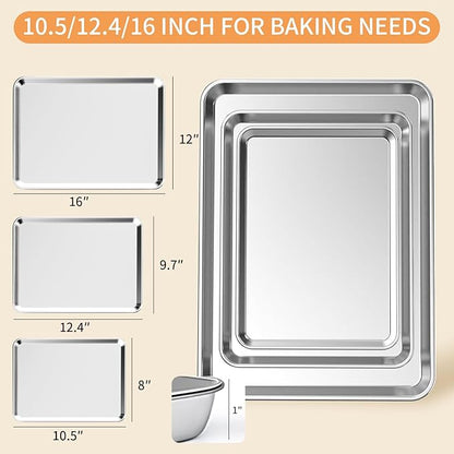 Baking Sheet Set of 3, Stainless Steel Cookie Sheets Baking Sheet Pan, 10.5/12.4/16 Inch, Thicker and Firmer Baking Pans Set, Non-stick, Non toxic & Heavy Duty & Easy Clean，Dishwasher Safe - Image 2