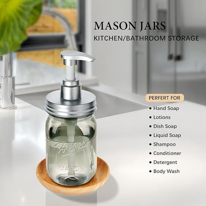 Amolliar Plastic Mason Jar Soap Dispenser with Pump Lid,16OZ Refillable Hand Soap Dispenser Set with Cute Lables - Farmhouse Decor for Kitchen Bathroom, Liquid Soap, Dish Soap, Lotion (2 Pack, Silver) - Image 6