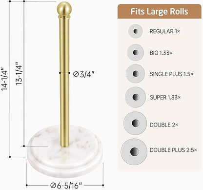 KES Brushed Gold Marble Paper Towel Holder Countertop with 2X Weighted Base, Rustproof 18/8 Stainless Steel Freestanding Paper Towel Roll Holders for Kitchen, Antique Gold, KPH208-BZ