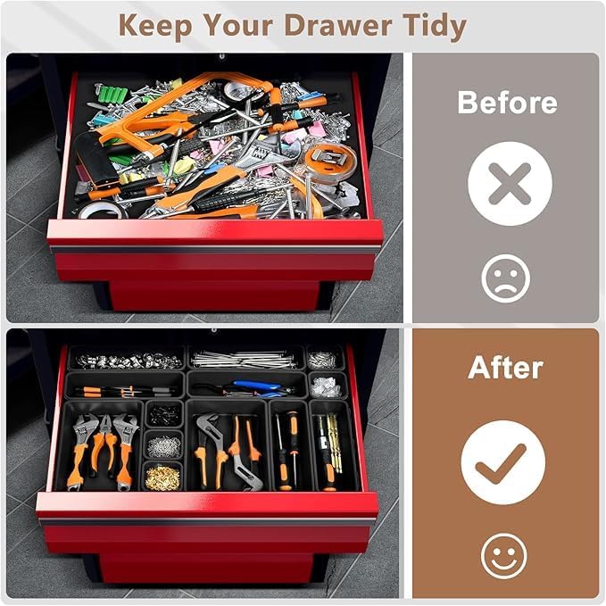 A-LuGei【XX-Large Size【5 Pcs】 Tool Box Organizer Tray Divider【Single Size】 Black Plastic Desk Drawer Organizer Garage Organization for Wrench Plier Hammer Bit Socket Extension Screwdriver Bolt Hex key - Image 4