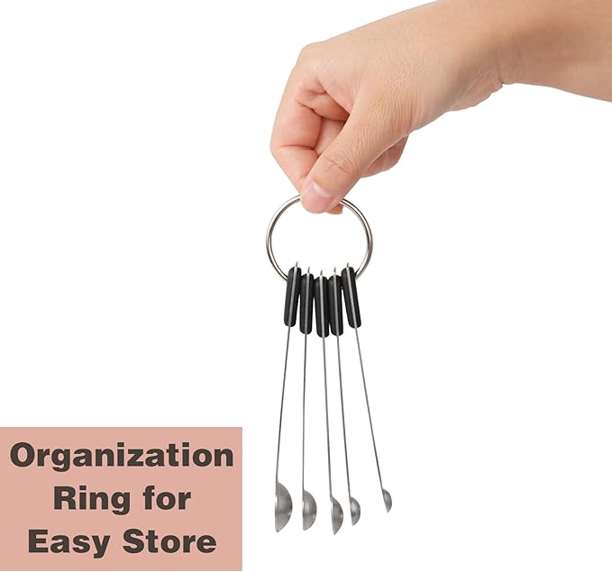 Mini Measuring Spoons Set, Tiny Stainless Steel Measure Teaspoons with Black Silicone Handle, Suitable for Small Amount of Dry or Liquid Ingredients and Spices (1/64, 1/32, 1/16, 1/8, 1/4 tsp) - Image 5