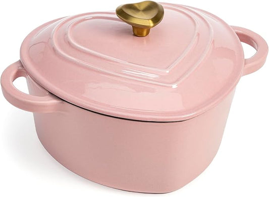 Paris Hilton Enameled Cast Iron Dutch Oven Heart-Shaped Pot with Lid, Dual Handles, Works on All Stovetops, Oven Safe to 500°F, 4-Quart, Pink by TheWorldofParisHilton