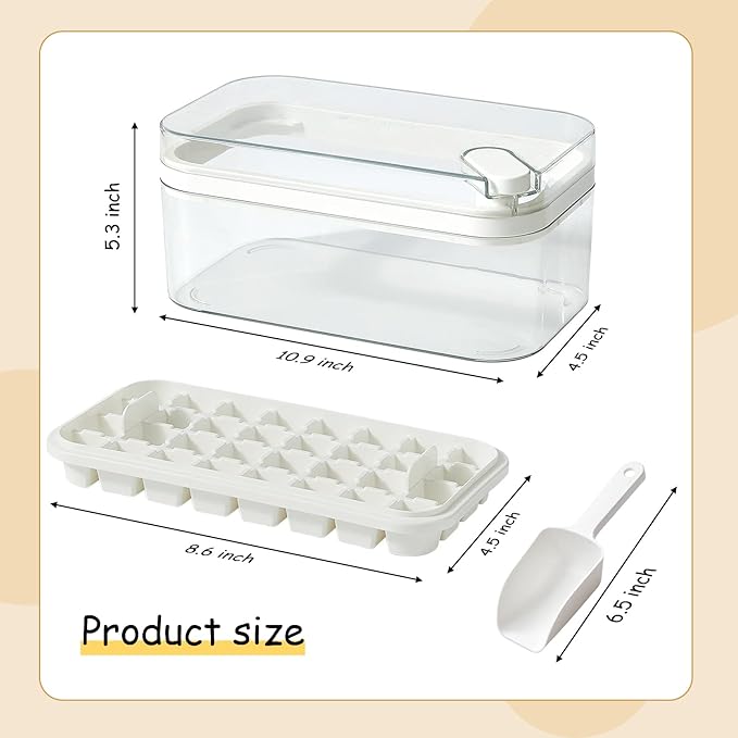 Ice Cube Tray with Lid and Bin, 2 Pack for Freezer, 64 Pcs Ice Cube Mold (White) - Image 3