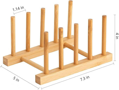 HBlife 4pcs Bamboo Dish Plate Bowl Cup Book Pot Lid Cutting Board Drying Rack Stand Drainer Storage Holder Organizer Kitchen Cabinet（Keep Dry） - Image 2