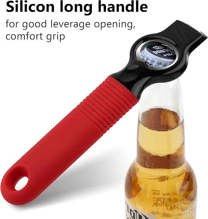 2-Pack Magnetic Beer Bottle Opener & Soda Can Opener, 2-in-1 Bottle Opener and Can Tab Opener Tool for Bartender, Long Nails, Arthritis, Seniors, Silicone Handle with Build in Magnet - Red - Image 4