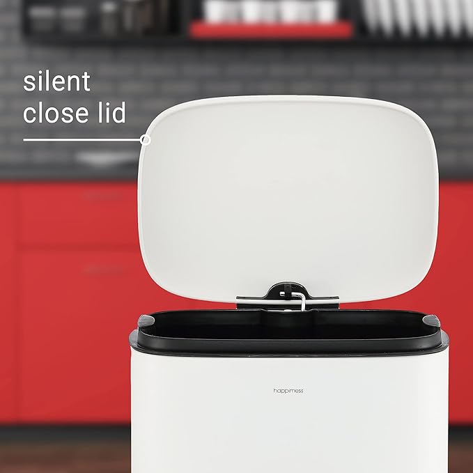 happimess HPM1011C Curtis 8-Gallon Step-Open Trash Can with Soft-Close Lid, Modern, Minimalistic, Fingerprint Proof for Home, Kitchen, Laundry Room, Office, Bedroom, Bathroom, White - Image 8