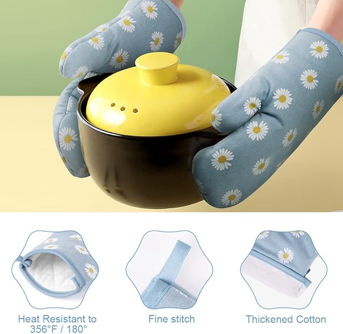 AUAUY Oven Mitts and Pot Holders, 392°F Heat Resistant Cooking Gloves and Hot Pads, Baking Mittens Grilling Gloves BBQ Gloves. Non-Slip Kitchen Mittens Home Essentials for Oven Cooking Baking Grilling - Image 3