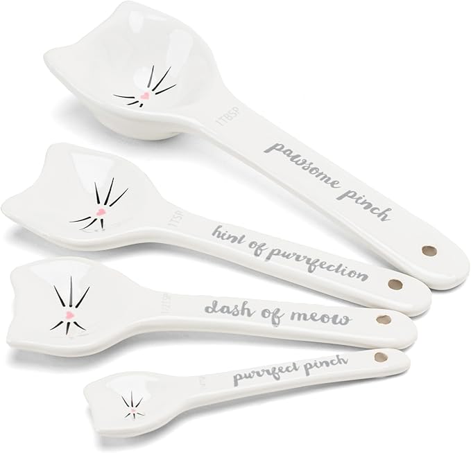 White Cat Measuring Cups & Spoons Gift Set – Ceramic Kitchen Tools for Cat Lovers & Bakers – 4 Measuring Cups and 4 Measuring Spoons – Unique Gift for Kitchen, Baking, and Cat Lovers - Image 5