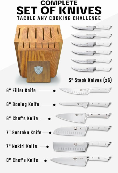 Dalstrong 12-Piece Knife Block Set - Gladiator Series Elite - White Handles - German HC Steel - Hand-Made Manchurian Ash Wood Block - NSF Certified - Image 2