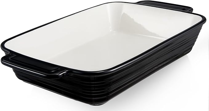 LIFVER Casserole Dish for Oven, 9x13 Ceramic Baking Dish, 115oz Large Lasagna Pan, Durable Deep Baking Pan with Handles, Oven Safe, Home & Kitchen Decor Gifts, Black by LIFVER