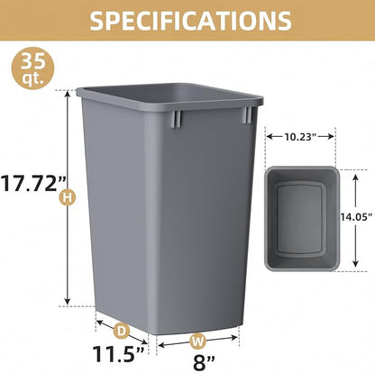 ROOMTEC 35QT Kitchen Trash Can, Lightweight and Sturdy Slim Trash Can, Wastebaskets for Office, Workspace, Kitchen, Bathroom, 2 Packs