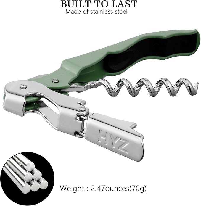 HYZ 2-Pack Wine Opener Waiter Corkscrew, Professional Wine Key for Servers, Bartender with Foil Cutter, Manual Wine Bottle Opener Double Hinged (Army Green) - Image 5