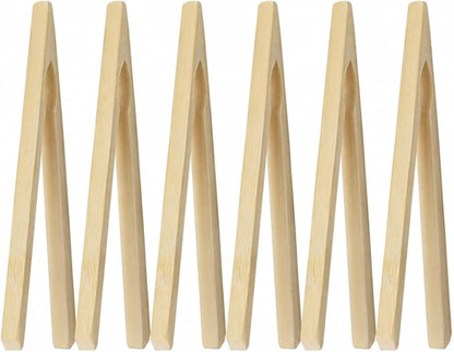 HIC Kitchen Toast Tongs, Natural Bamboo, 6.5-Inches, Set of 6