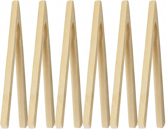 HIC Kitchen Toast Tongs, Natural Bamboo, 6.5-Inches, Set of 6