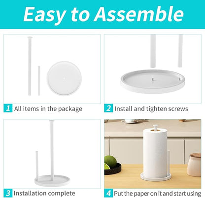 Paper Towel Holder Countertop, Standing Paper Roll Holder with Anti Slip Weighted Base, Stainless Steel Freestanding Paper Towel Holder for Kitchen, White - Image 6