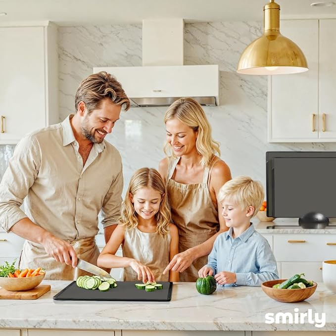SMIRLY Plastic Cutting Board Set with Holder 3 Pieces, Non-Slip Dishwasher Safe Chopping Boards for Kitchen, Dark Grey - Image 7