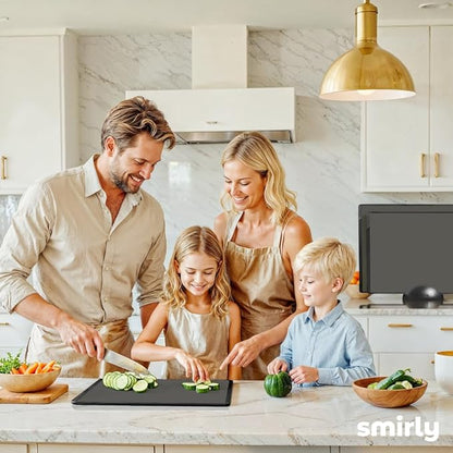 SMIRLY Plastic Cutting Board Set with Holder 3 Pieces, Non-Slip Dishwasher Safe Chopping Boards for Kitchen, Dark Grey - Image 7