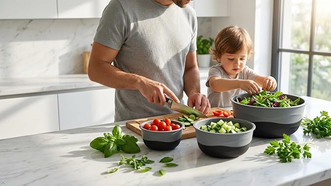 Pera Mixing Bowls with Lids Set, 8 Piece (4 Bowls + 4 Airtight Lids), BPA Free Nesting Kitchen Bowl Set for Mixing & Food Storage, Microwave & Dishwasher Safe (Black)