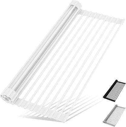 HANZENMA Roll Up Dish Drying Rack Over The Sink Kitchen Roll Up Sink Drying Rack Multipurpose Foldable Sink Drying Mat, Heat-Resistant, Anti-Slip & Anti-Rust Dish Rack for Kitchen, 20.5" x 13", White by HANZENMA