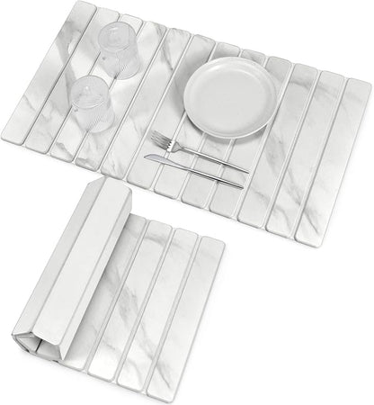 Large Stone Dish Drying Mats for Kitchen Counter, 28"(L)×16"(W) Marble-Pattern, Collapsible Quick Drying Dish Mats, Ultra Absorbent Diatomaceous Earth Mats for Dishes , Match Any Countertop by Lprmnnc