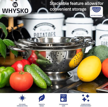 Whysko 3 Pack Stainless Steel Colanders with Handles - 5 Qt, 3 Qt, 1 Qt - Durable Colander for Kitchen Strainers and Colanders Set - Ideal Metal Colander for Pasta, Vegetables, Food Prep - Image 4