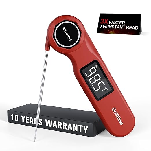 Instant Read Meat Thermometer, GrillBliss USB-C Rechargeable Digital Food Thermometer with 0.5s Fast Read & ±0.5℉ Accuracy, VA LCD Display, Cooking Thermometer for BBQ, Grill, Candy, Brewing by GrillBliss